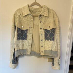 POL Cream and Gray Quilted Jean Jacket